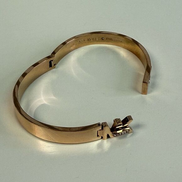 Michael Kors Haute Hardware Rose Gold & Crystal Logo Bangle Bracelet - Picture 6 of 7